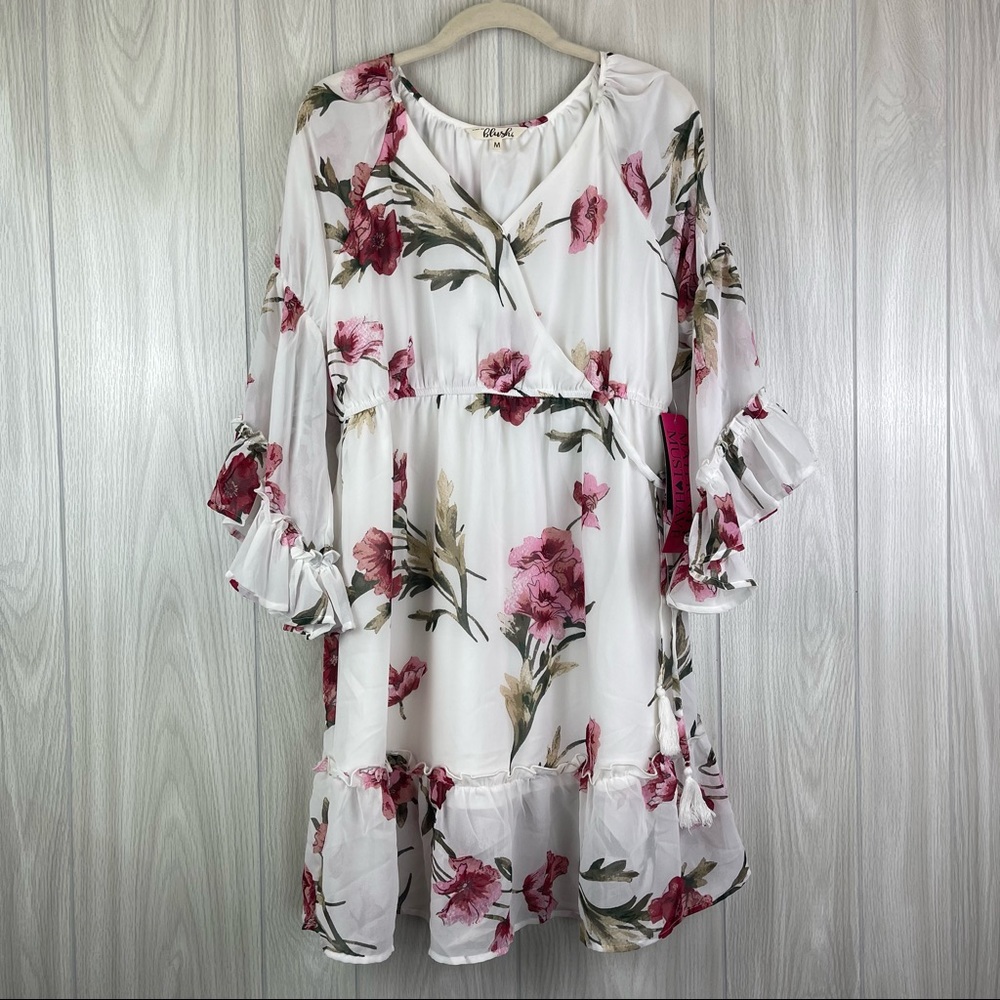 NEW Maternity White Floral Flowy Ruffle Spring Summer Dress
